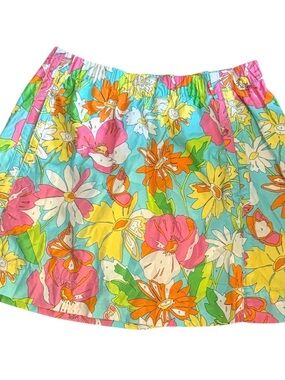 Lilly Pulitzer Mini Skirt Womens S Multicolor Floral Cotton Lined A-Line Coverup